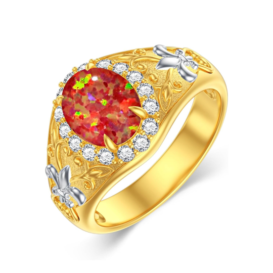 Bague de fiançailles en or 14 carats avec opale et pierre de naissance personnalisée Lily pour homme