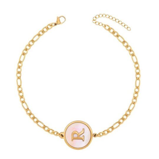 10K-Gold-Opal-Personalisierter Initialbuchstabe-Anhänger-Armband für Damen