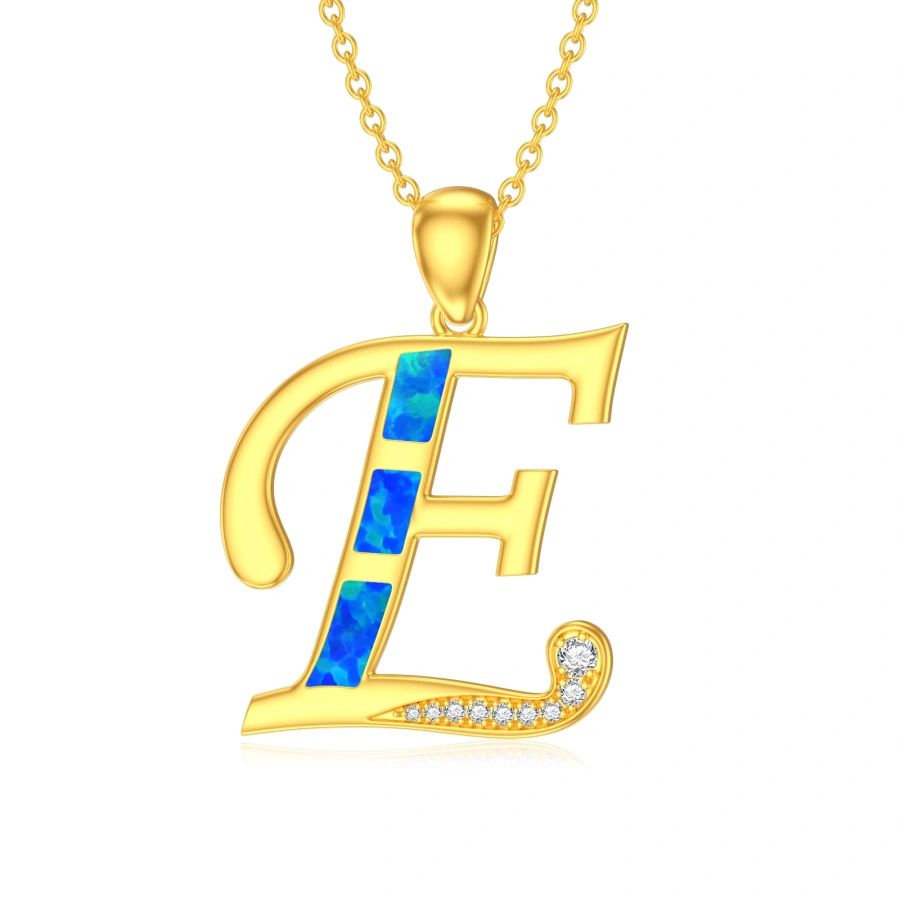14K Gold Opal Personalized Initial Pendant Necklace-1