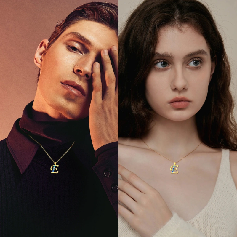 10K Gold Opal Personalized Initial Pendant Necklace-2