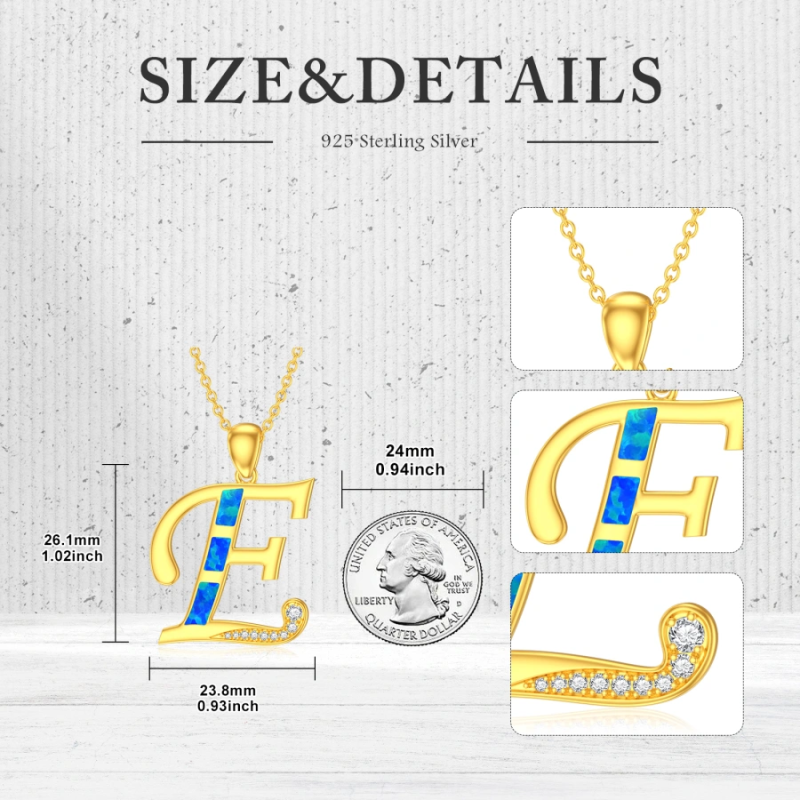 10K Gold Opal Personalized Initial Pendant Necklace-5