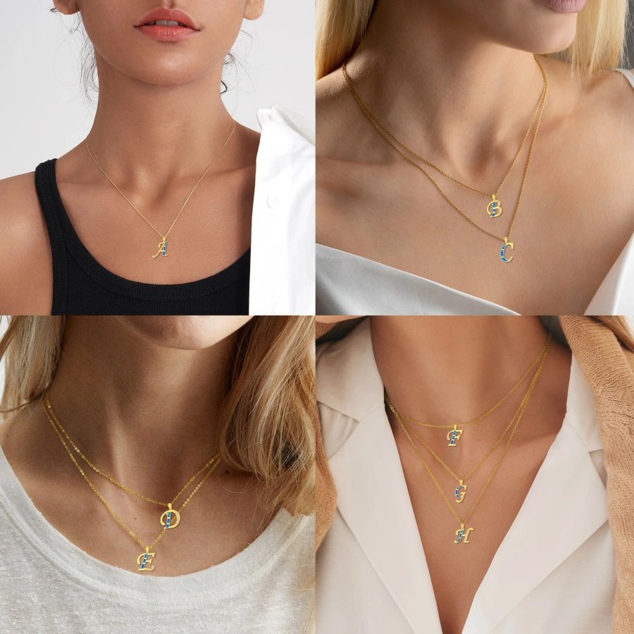 14K Gold Opal Personalized Initial Pendant Necklace-6