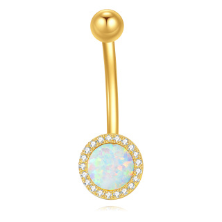 10K Gold Opal Round Belly Button Ring-16