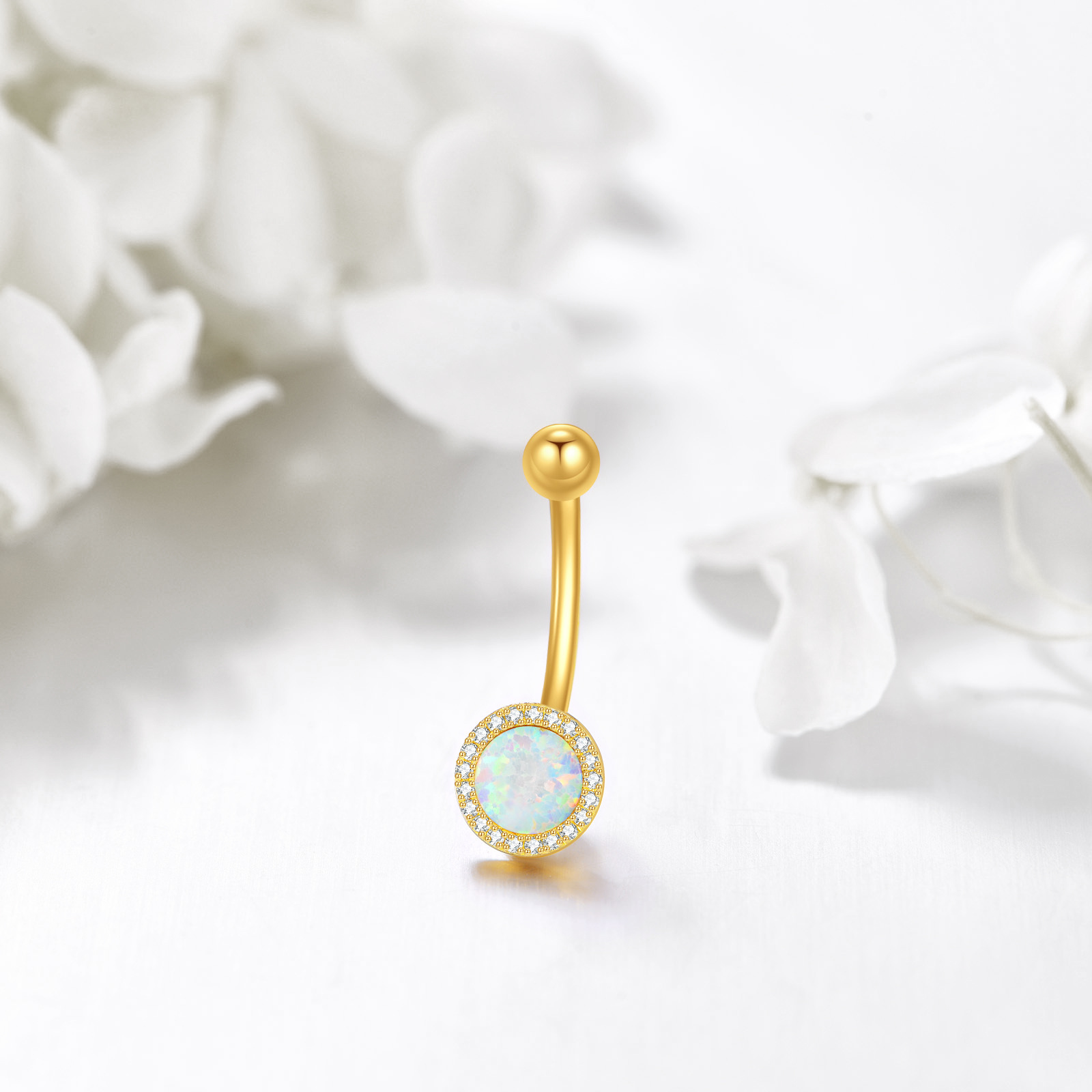 10K Gold Opal Round Belly Button Ring-3