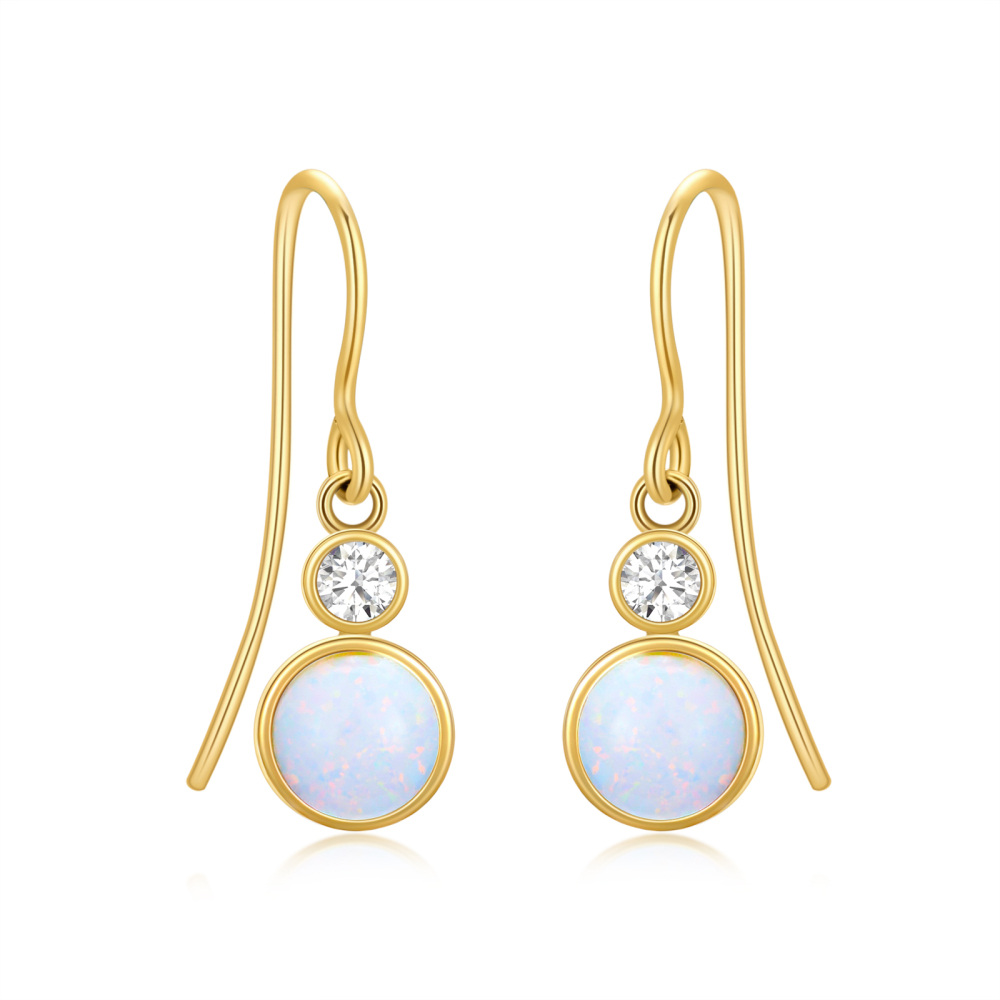 10K Gold Opal Runde Tropfen Ohrringe-1