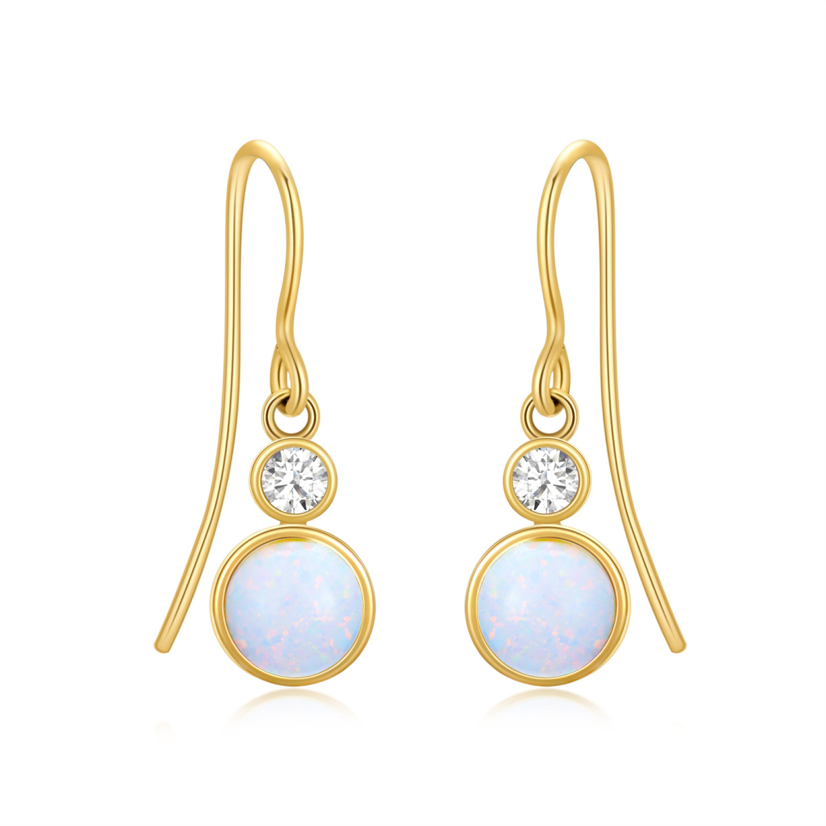 18K Gold Opal Round Drop Earrings-1