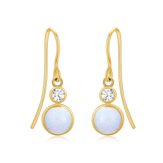 10K Gold Opal Round Drop Earrings-48