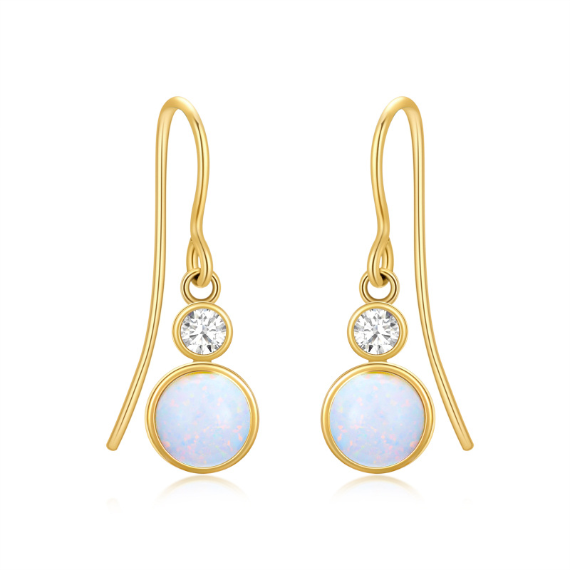 10K Gold Opal Round Drop Earrings