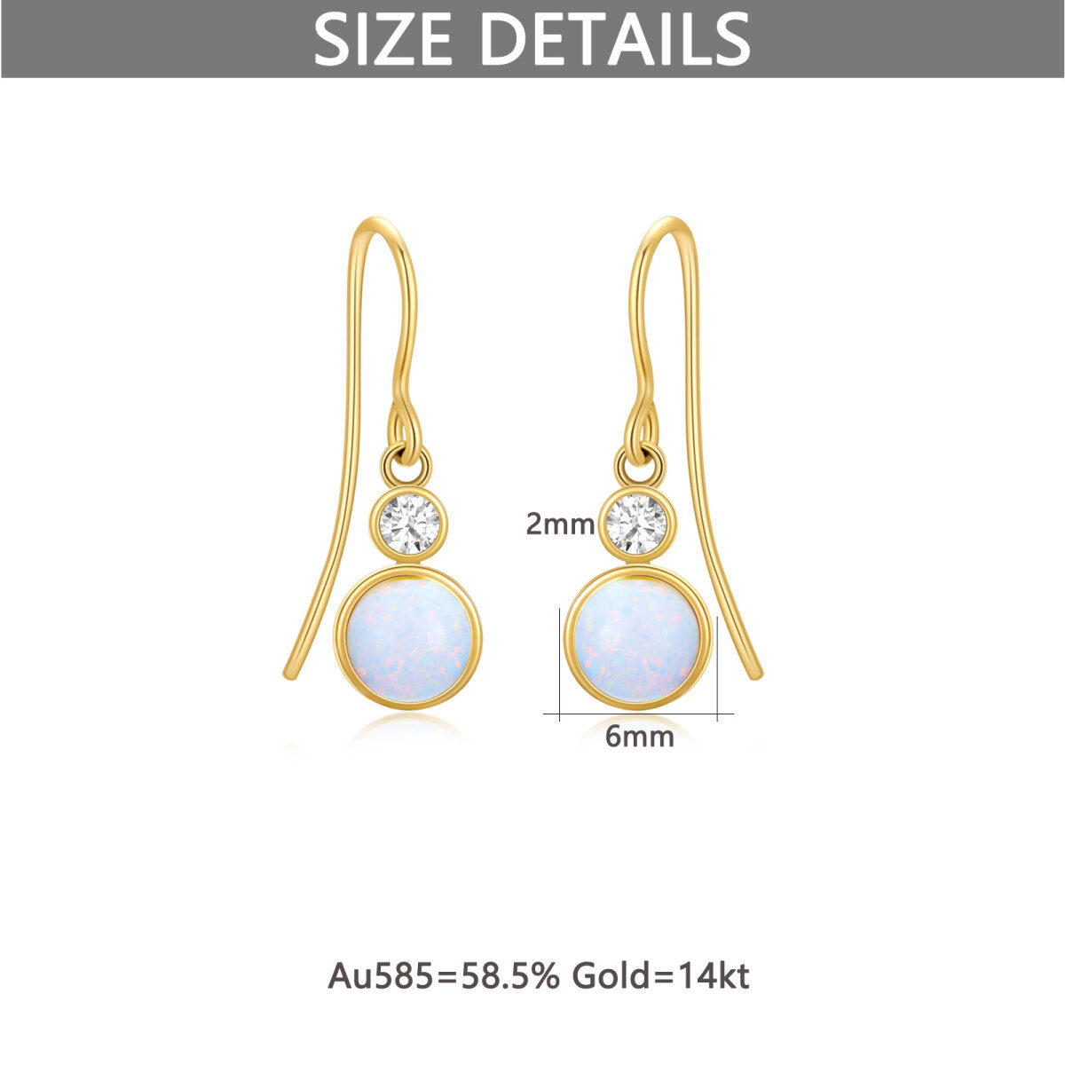 Boucles d'oreilles pendantes en or 18K avec opale ronde-5