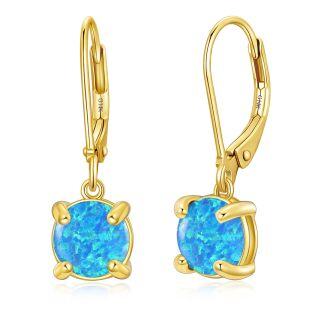 10K Gold Opal Round Lever-back Earrings for Women-6