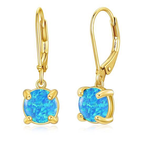 10K Gold Opal Round Lever-back Earrings for Women