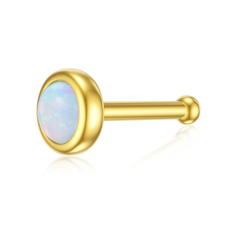 14K Gold Opal Round Nose Ring-1