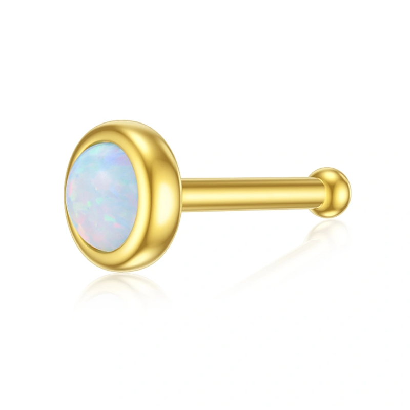 10K Gold Opal Round Nose Ring-10