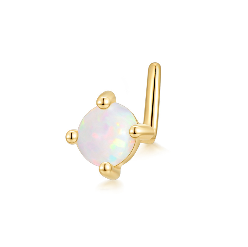 10K Gold Opal Round Nose Ring-8