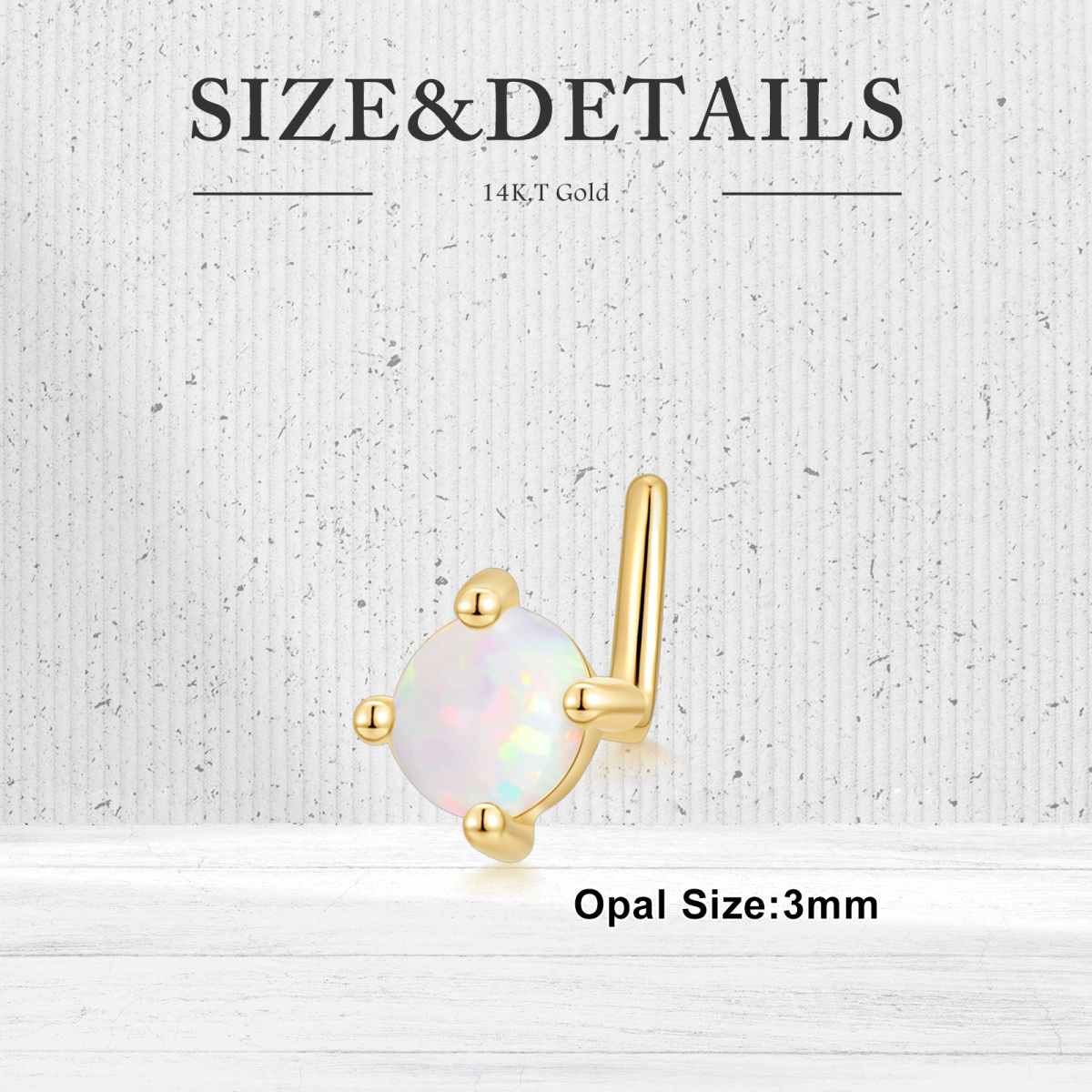 10K Gold Opal Round Nose Ring-5