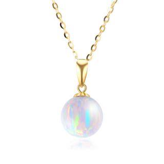 10K Gold Opal Round Pendant Necklace-49