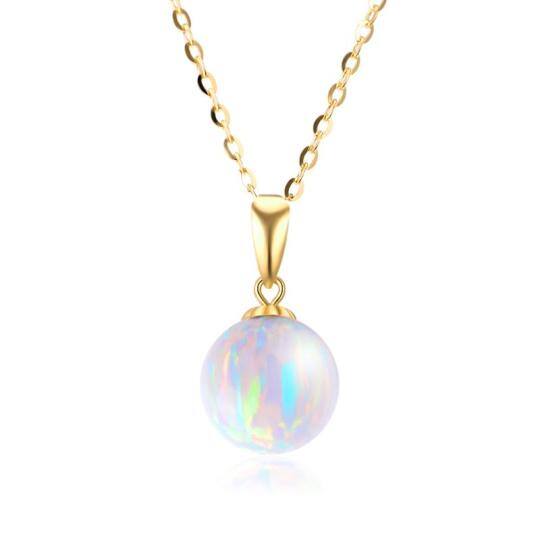 10K Gold Opal Round Pendant Necklace