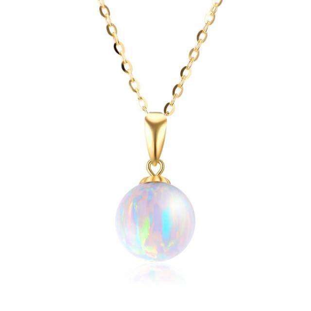 14K Gold Opal Round Pendant Necklace-5