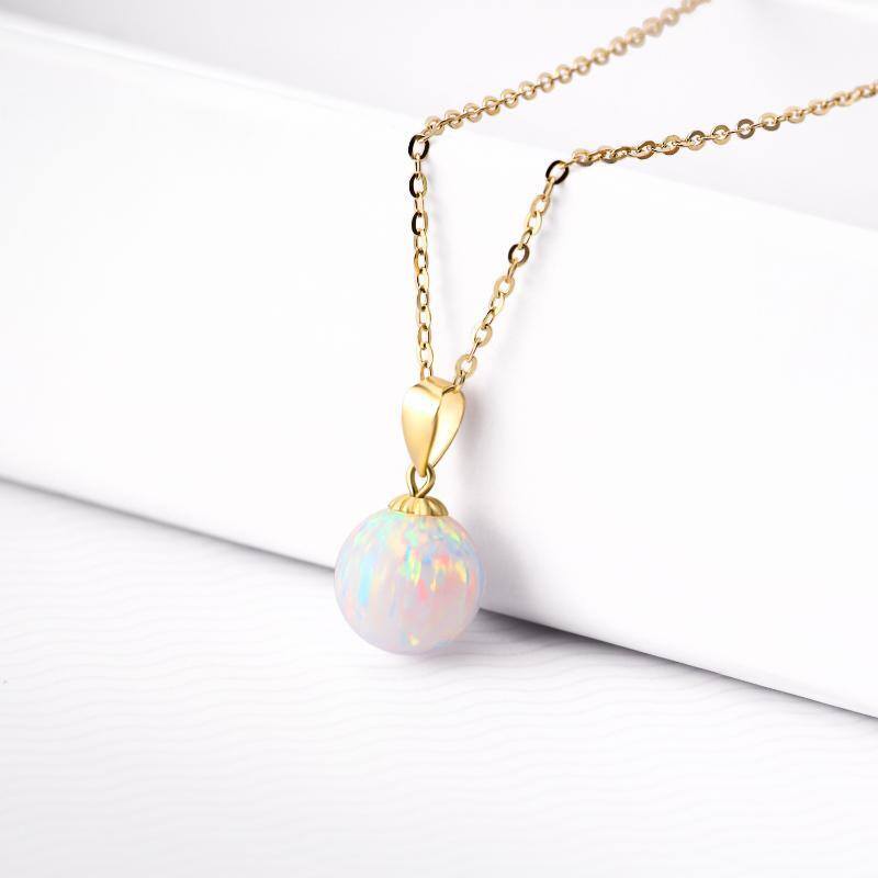 10K Gold Opal Round Pendant Necklace-3