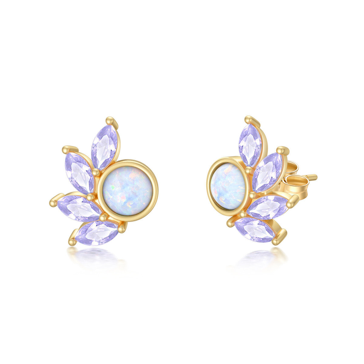 10K Gold Opal Round Stud Earrings-1