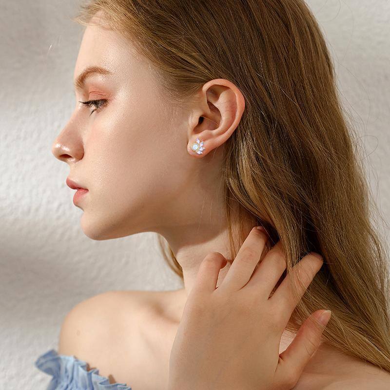 10K Gold Opal Round Stud Earrings-2
