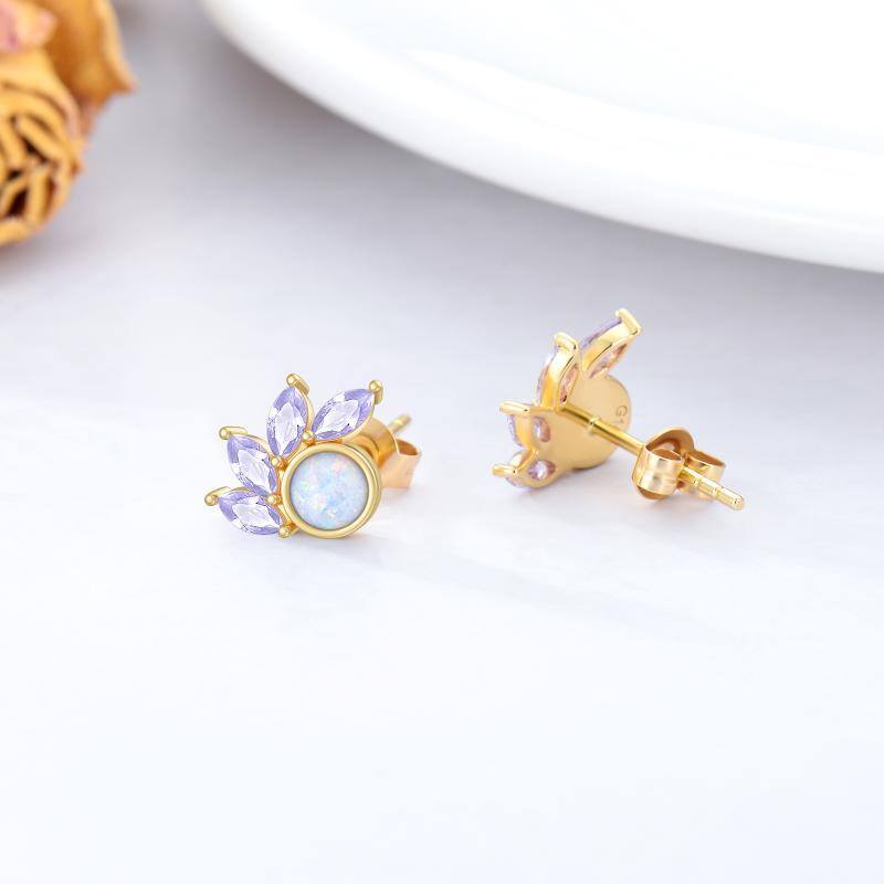 14K Gold Opal Round Stud Earrings-3