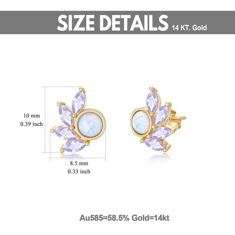 Brincos de opala com folha de ouro 14K para mulheres-5