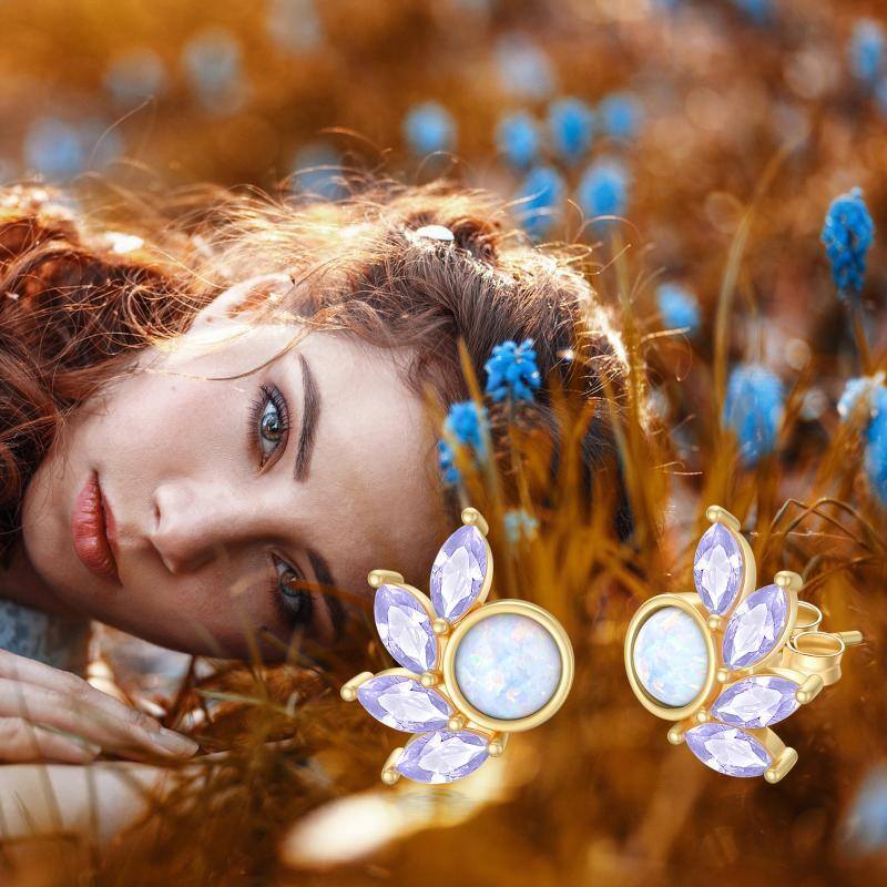 Brincos de opala com folha de ouro 10K para mulheres-6