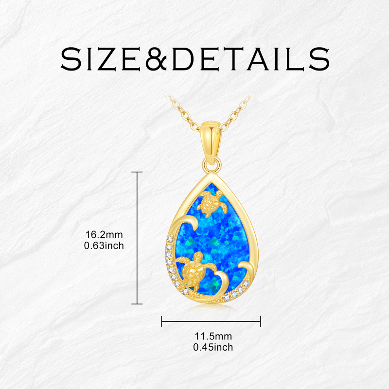 14K Gold Opal Sea Turtle & Drop Shape Pendant Necklace-5