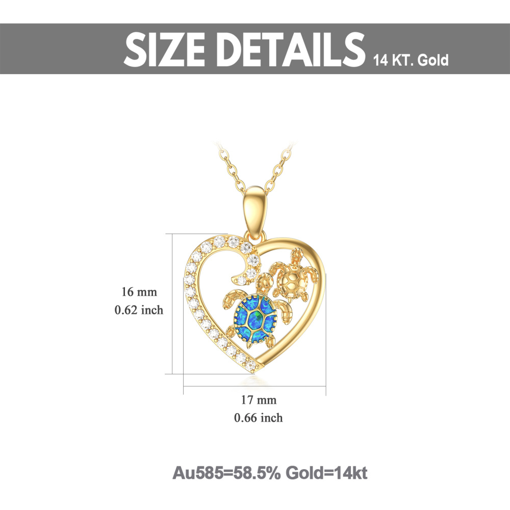 10K Gold Heart Cubic Zirconia & Opal Sea Turtle Pendant Necklace For Women-5