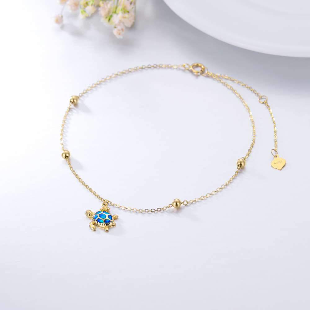 Pulseira de prata de lei com pendente de tartaruga marinha de opala banhada a ouro amarelo-3