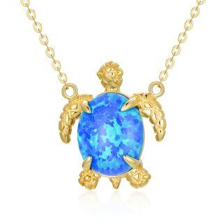 10K Gold Opal Sea Turtle Pendant Necklace-35