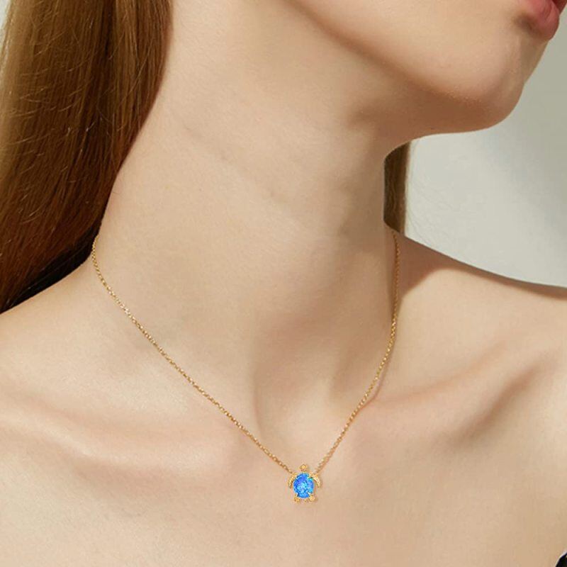 14K Gold Opal Sea Turtle Pendant Necklace-2
