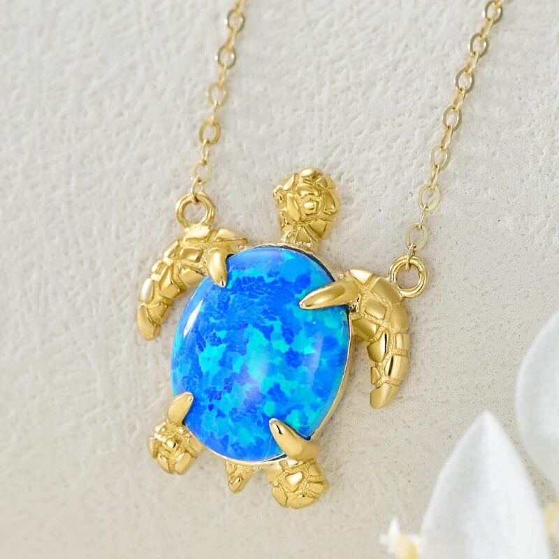 14K Gold Opal Sea Turtle Pendant Necklace-3