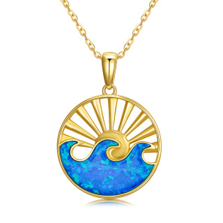 10K Gold Opal Spray & Sun Pendant Necklace-45