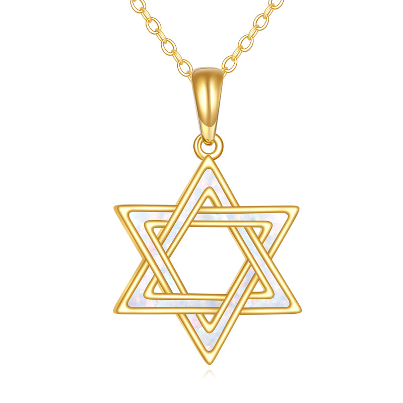 10K Gold Opal Star Of David Pendant Necklace-11