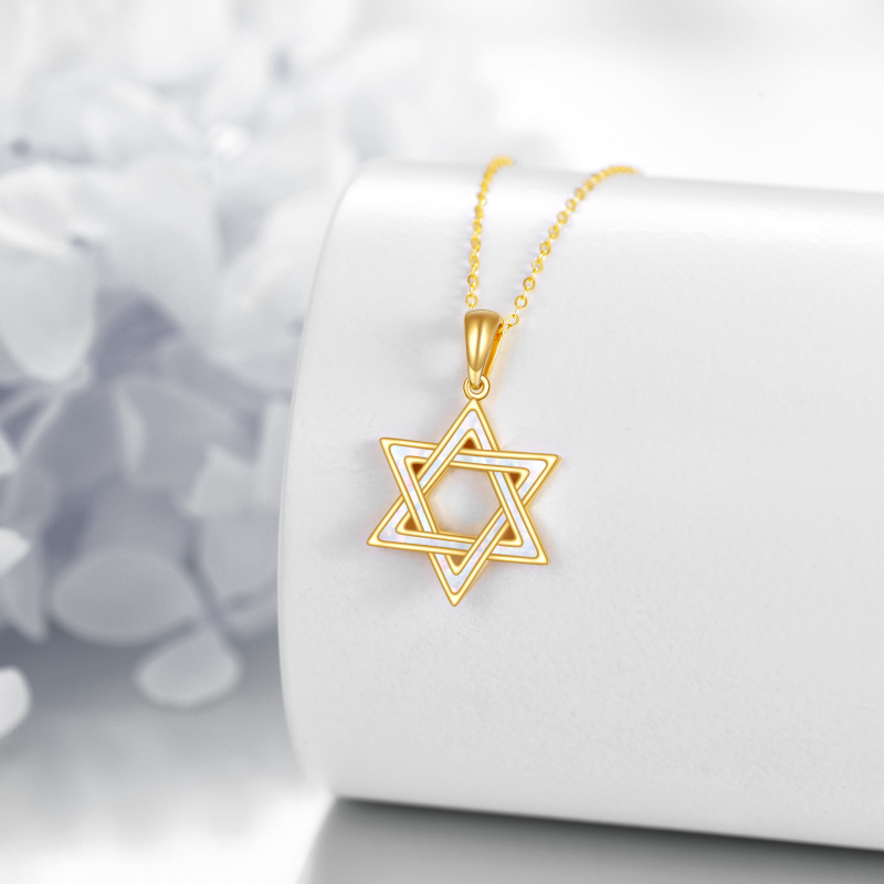 14K Gold Opal Star Of David Pendant Necklace-4
