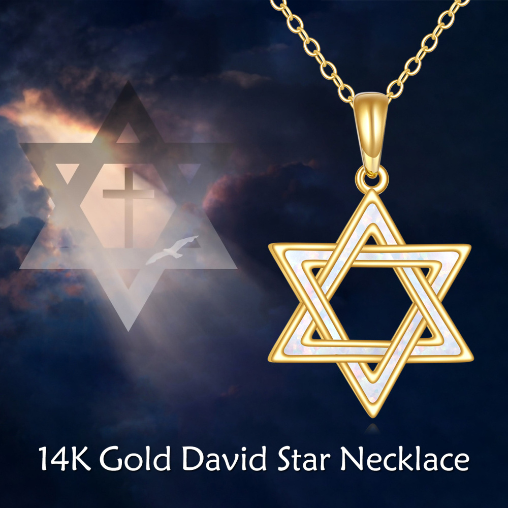 Colar com pingente de estrela de Davi e opala de ouro 10K-6