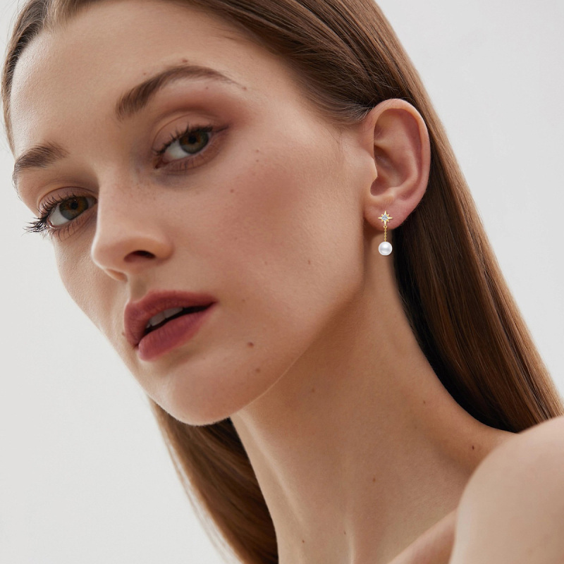 10K White Gold Opal Star Drop Earrings-2