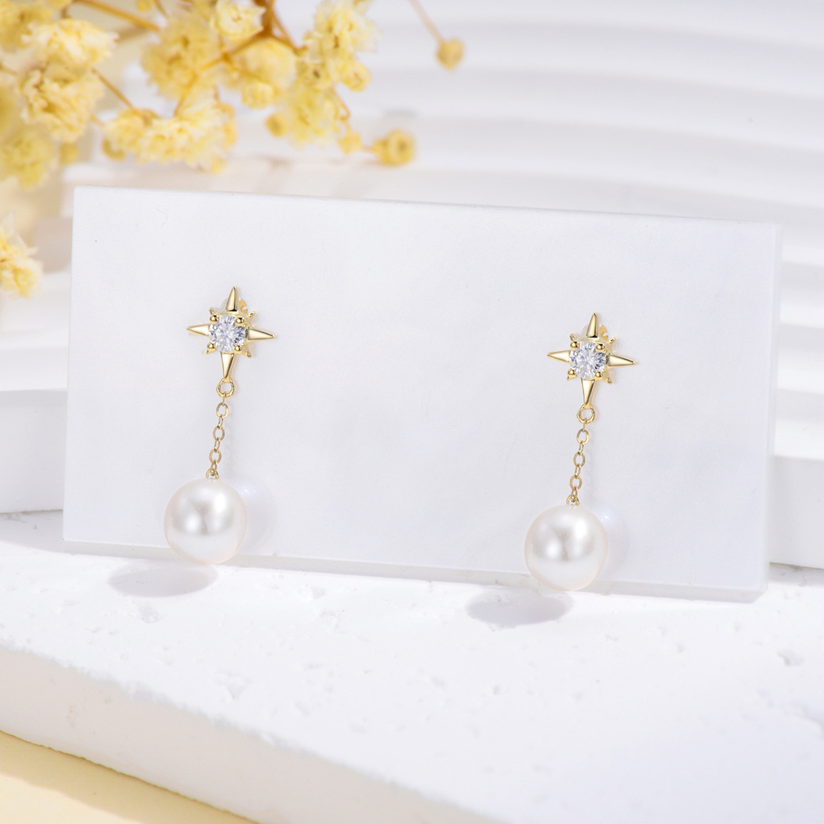 10K Gold Opal Star Drop Earrings-3