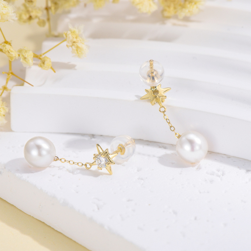 10K White Gold Opal Star Drop Earrings-4