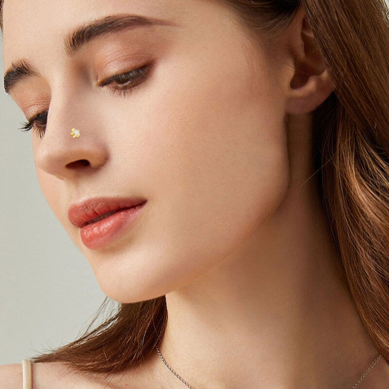 Anillo nasal de estrella de ópalo de oro de 10 quilates-2