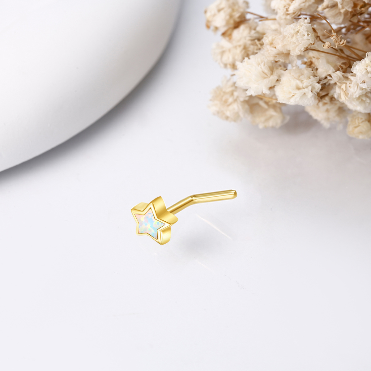 18K Gold Opal Star Nose Ring-3