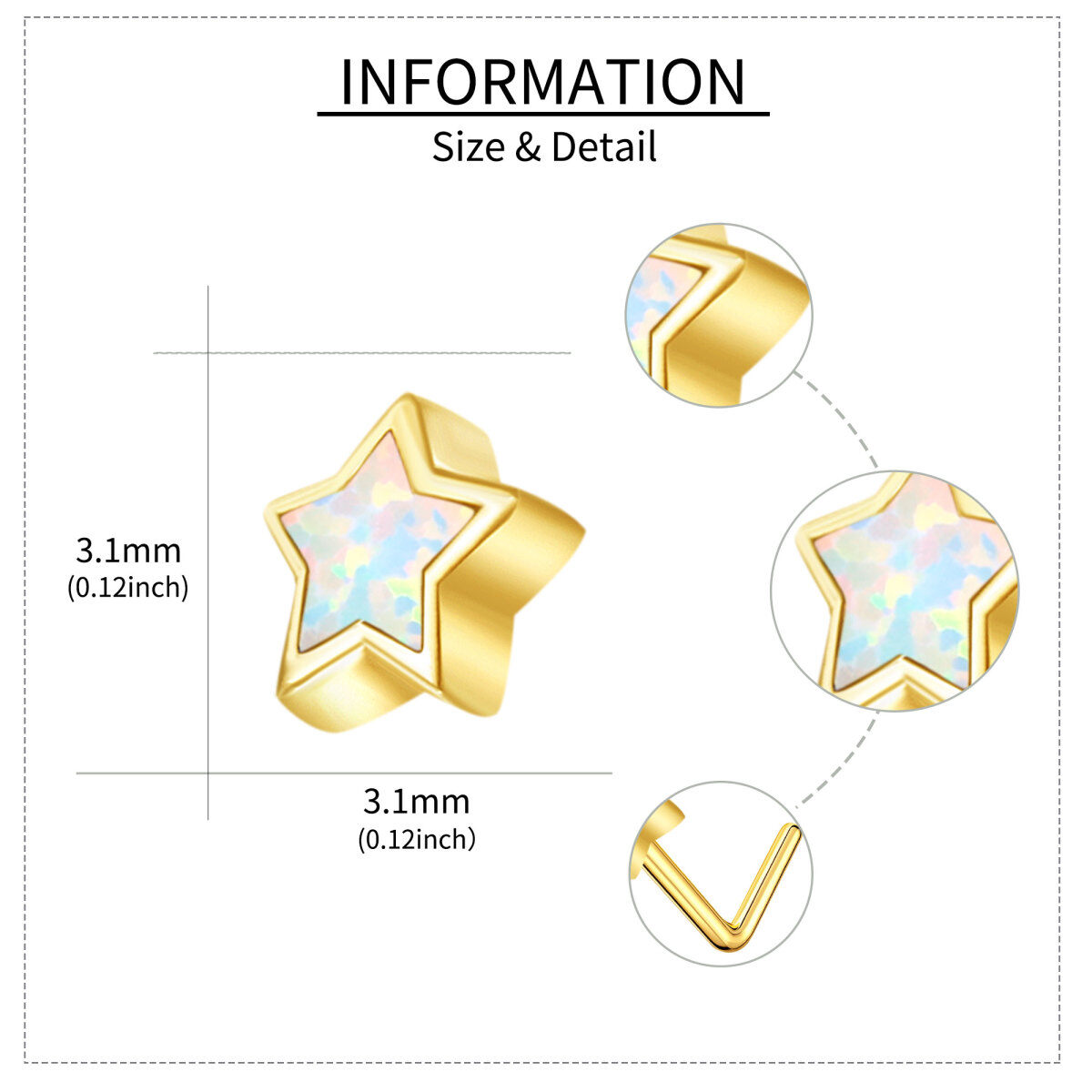 Anneau de nez en or 14 carats avec opale en forme d'étoile-5