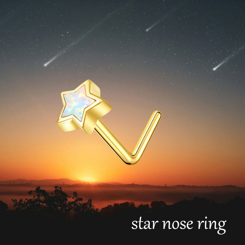 Anillo nasal de estrella de ópalo de oro de 10 quilates-6