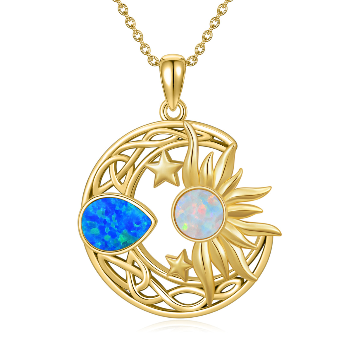 10K Gold Opal Star Pendant Necklace-1