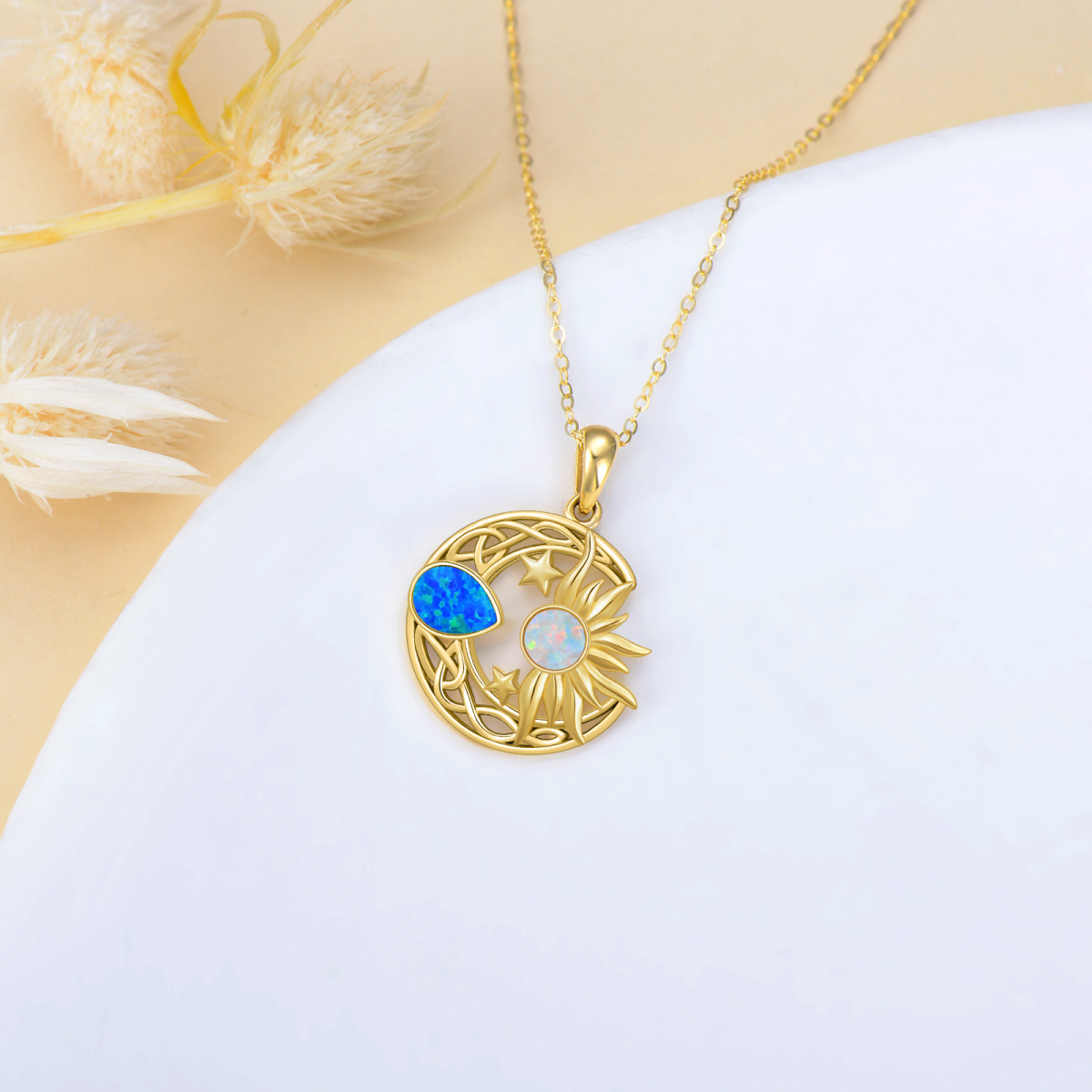 10K Gold Opal Star Pendant Necklace-3