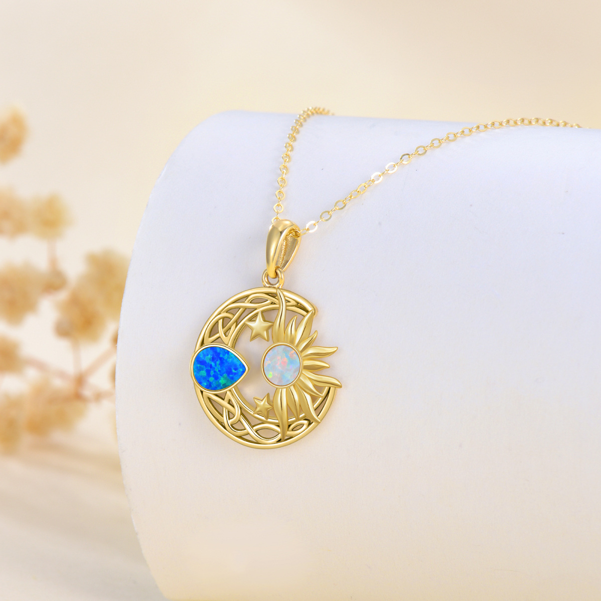 10K Gold Opal Star Pendant Necklace-4