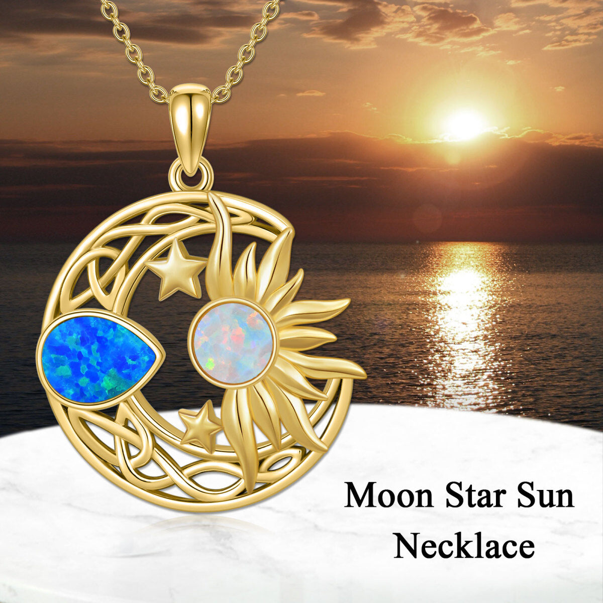 10K Gold Opal Star Pendant Necklace-6