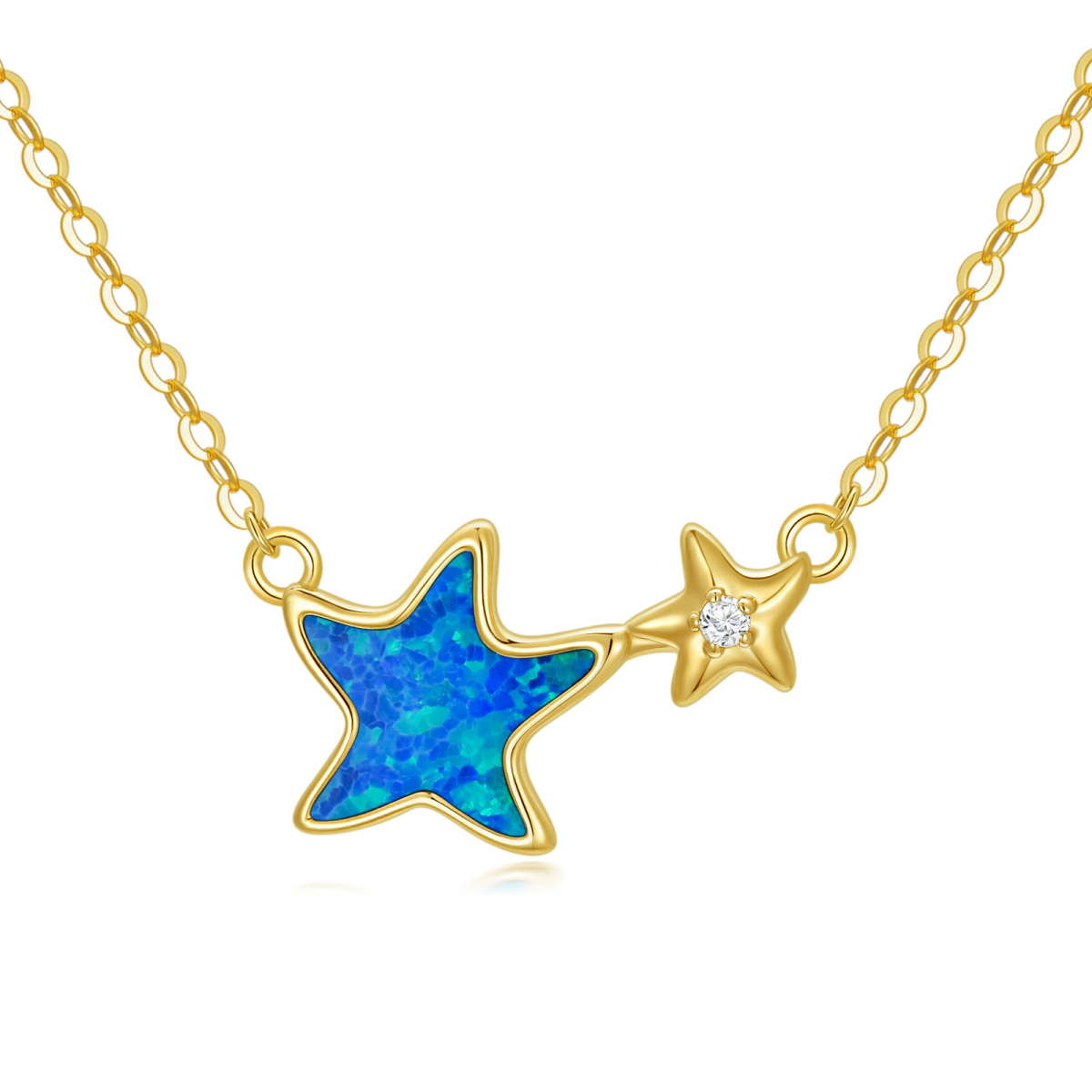 9K Gold Opal Starfish Pendant Necklace-1